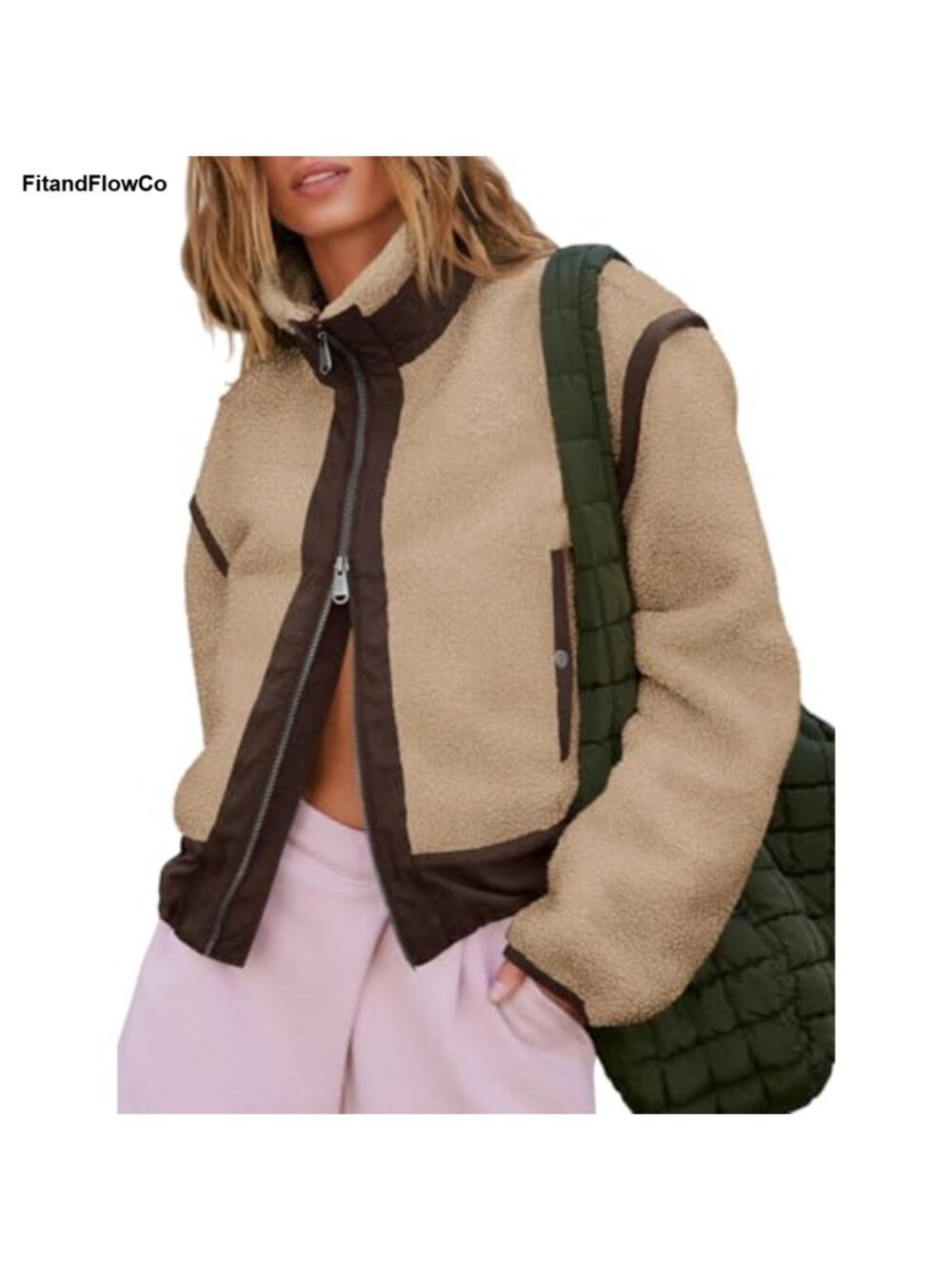 Cropped Fleece Sherpa Jacket Zip Up Stand Collar Teddy Coat